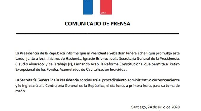 Sin prensa Presidente firmó retiro del 10%de AFP.