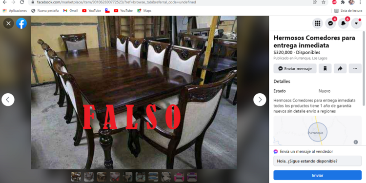 Alertan sobre estafas en ventas de muebles a través de Facebook