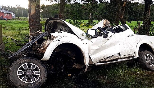 Conductor quedó lesionado tras caer a una zanja e impactar un árbol en ruta U-55