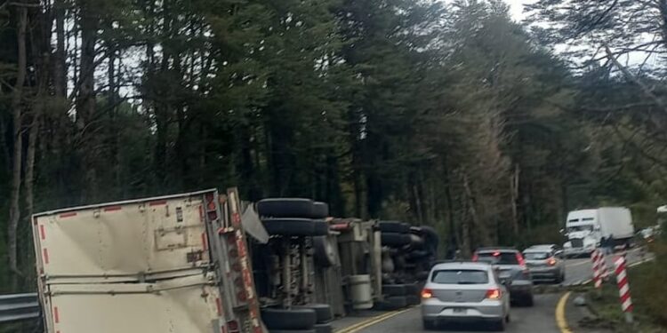 Camión de carga volcó en ruta 215: conductor quedó lesionado