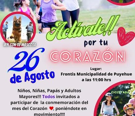 Puyehue invita a jornada deportiva “Actívate por tu Corazón” este sábado 26 de agosto