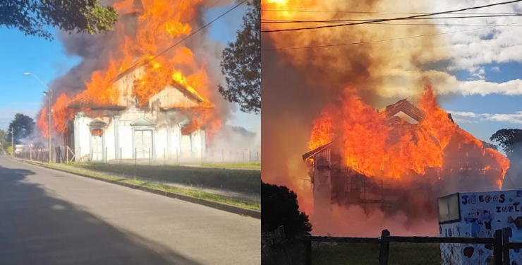 Voraz incendio consume histórica iglesia declarada monumento nacional en Carelmapu