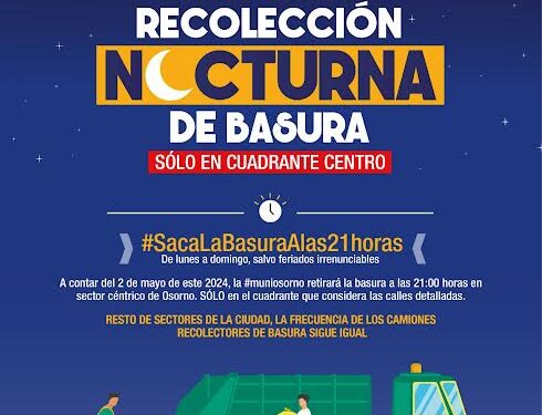Anuncian cambio de horario para recolección de basura en sector céntrico de Osorno